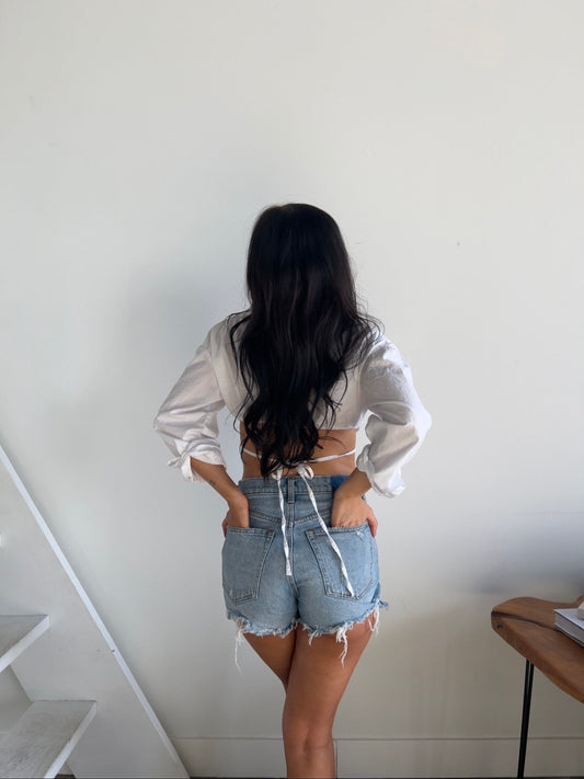 Cropped Long Sleeve white blouse in White