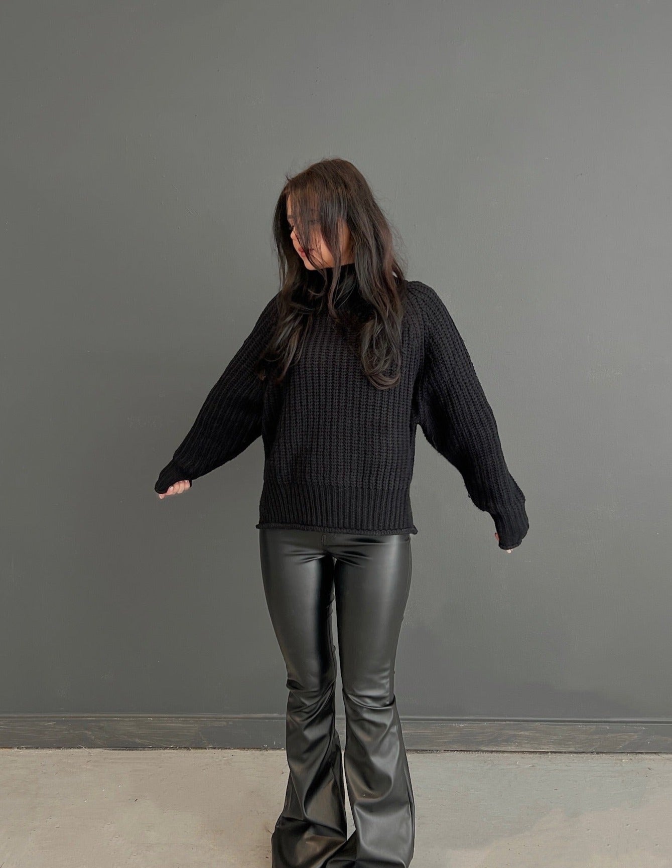 Black, chunky knit sweater