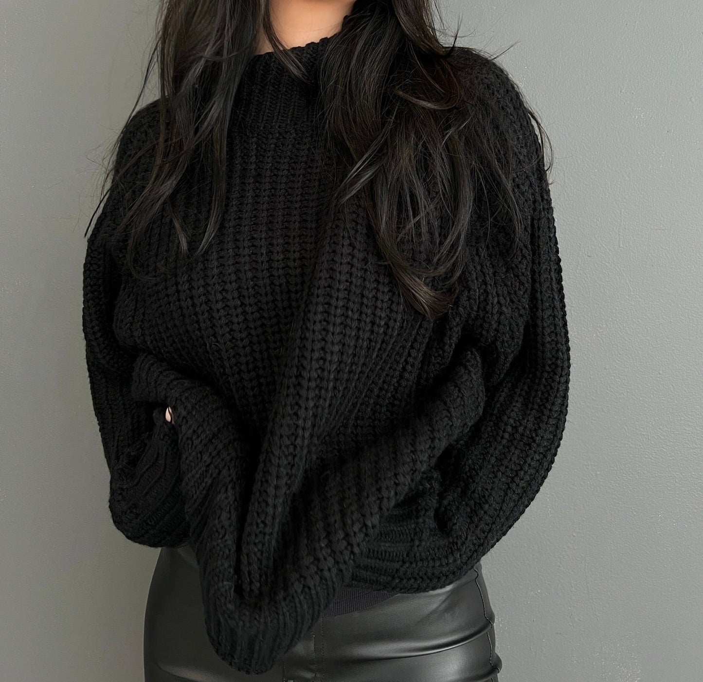 Black, chunky knit sweater