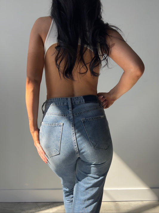 High waisted mom jeans lightly distressed