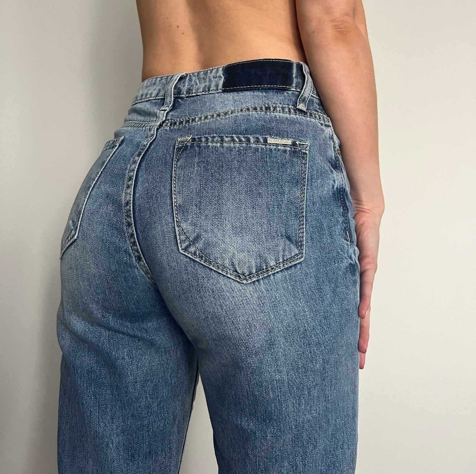 High waisted mom jeans lightly distressed