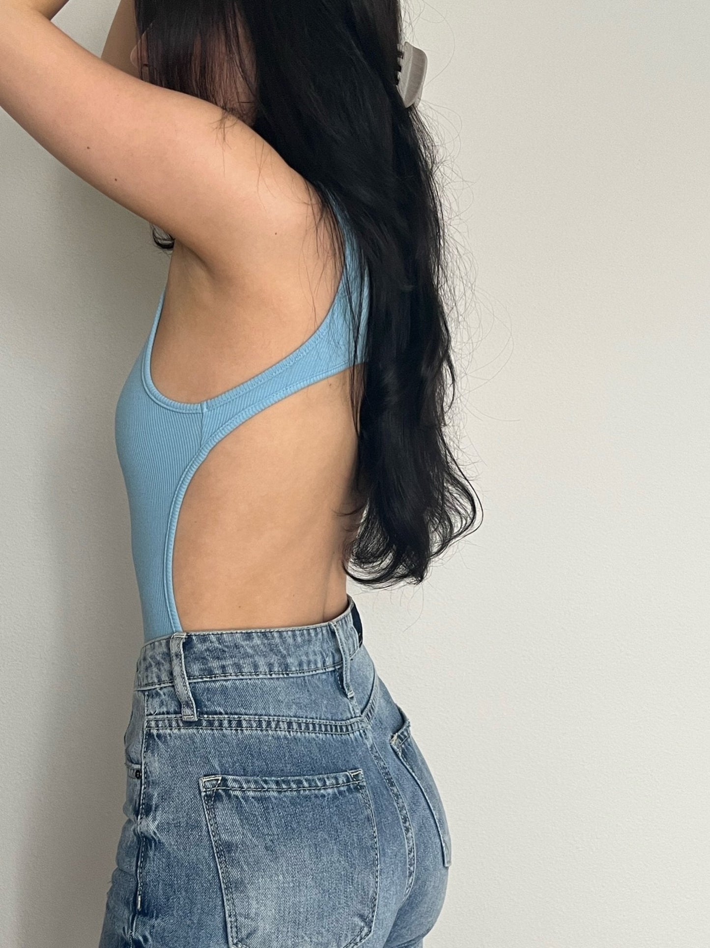 Open back bodysuit in blue